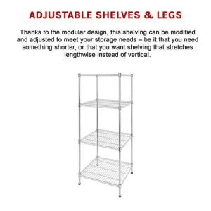 Modular Wire Storage Shelf  Steel Shelving Unit in Chrome for Garage Warehouse or Home Storage – Fixed Legs H 85cm 35*35cm