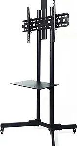 Rolling/Mobile TV Cart with Wheels for 32-65 Inch LCD LED 4K Flat Screen TVs, TV Floor Stand with Shelf Holds Up to 50 Kgs/110 lbs | Adjustable Height Trolley Max VESA 600 x 400 mm