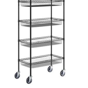 Black Epoxy 4 Basket and 4 Shelf Kit  stand  with wheels H150cm 75*45cm