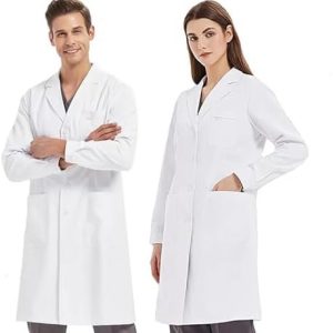 White lab coats for women and men, cotton and polyester medical coats for nurses and doctors, unisex science coats, chemistry lab coats for school students, science labs, and nurses,