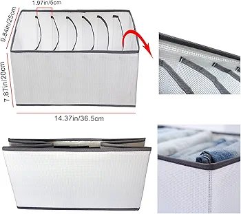 7 Grid Washable Wardrobe Clothes Organizer Foldable Easy To Clean Save Space Closet Organizers and Storage Baskets Drawer Divider Box For Pants Jeans t Shirts Dress Scarf Leggings (Gray 1 PC