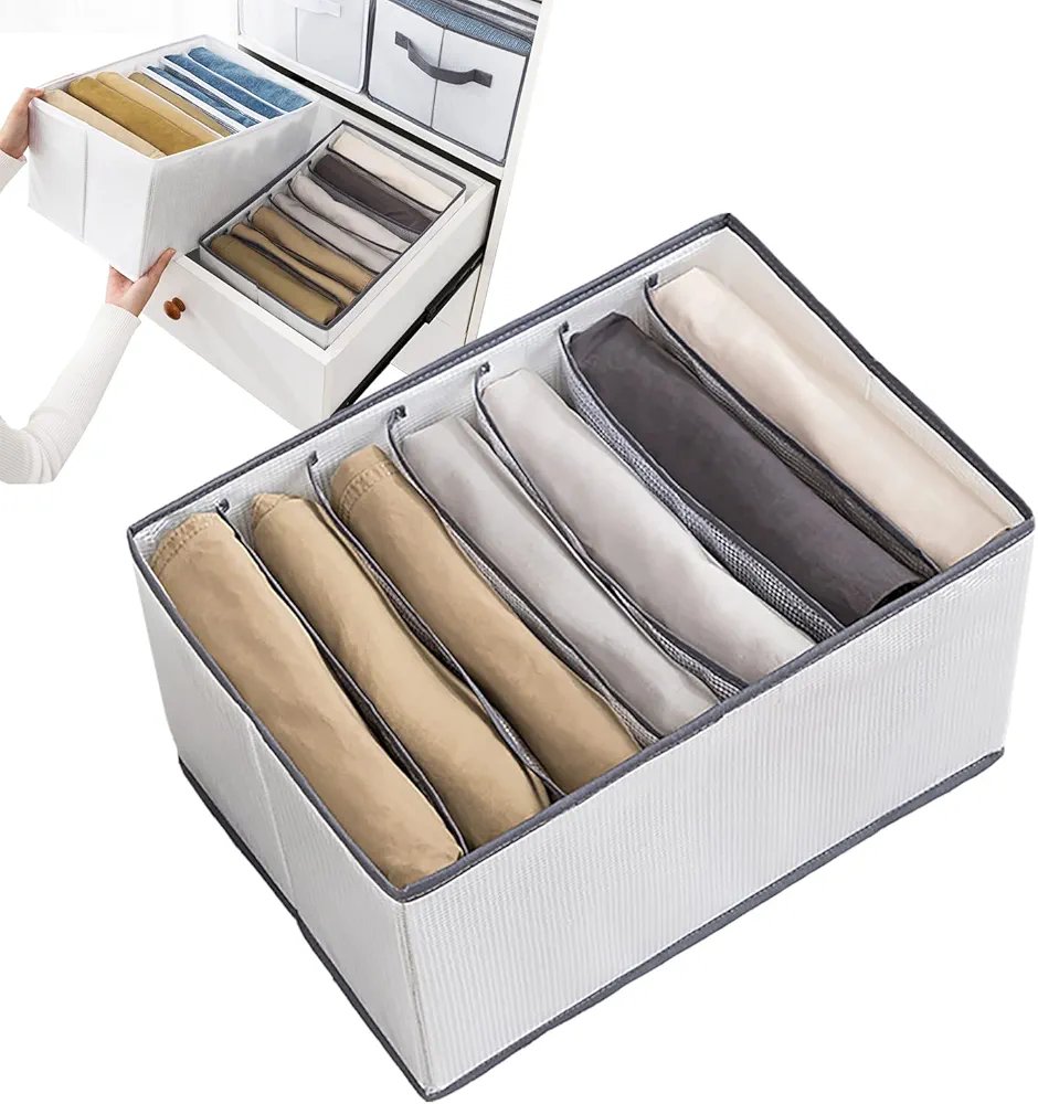 7 Grid Washable Wardrobe Clothes Organizer Foldable Easy To Clean Save Space Closet Organizers and Storage Baskets Drawer Divider Box For Pants Jeans t Shirts Dress Scarf Leggings (Gray 1 PC - Image 4