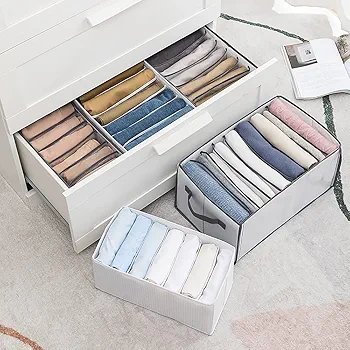 7 Grid Washable Wardrobe Clothes Organizer Foldable Easy To Clean Save Space Closet Organizers and Storage Baskets Drawer Divider Box For Pants Jeans t Shirts Dress Scarf Leggings (Gray 1 PC - Image 2
