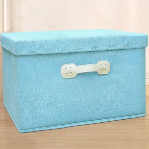 Foldable Clothes storage bag, Storage Bins with Handles, Cotton and linen fabric Storage Box with Lid, Stackable Storage Baskets