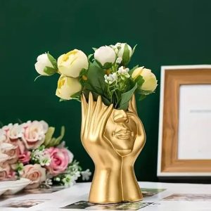 Home Resin Vase - Gold, White, and Black Human Body Shaping Art Flower Planter for Creative Decoration & Handicrafts 14*18cm