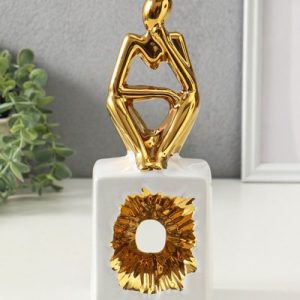 Ceramic figurine "Pensive Man", white with gold, 23*7*9.5cm