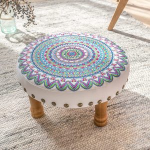 Round Ottoman with Wooden Legs Upholstered Round Footrest Stool Footrest Ottoman Vanity Makeup Stool Modern Furniture for Living Room Bedroom poof  40*20*10cm