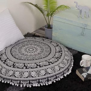 Large Round Mandala Floor Cushion  40 cm, Boho Style Decorative Outdoor Cushion Covers, Ottoman Indian Cushion  Round Po0f