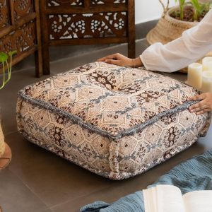 RITUALISTIC Hand Block Print Square Floor Cushion | Floor Cushions for Living Room,Meditation,Reading Nook & Yoga | Home Decor Accent & Extra Seating with Style | Size 51 cms x 50 cms x 20 cm