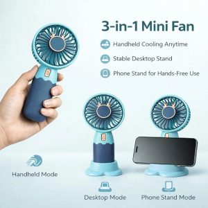 Portable Mini Fan, Rechargeable Handheld and Desktop Personal Cooling Fan with Phone Holder, 3 Speed USB Type C Charging, Detachable Stand, GreenPortable Mini Fan, Rechargeable Handheld and Desktop Personal Cooling Fan with Phone Holder