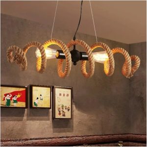 Hemp Rope Chandelier Retro Industrial Lamps Restaurant Dining Room Pendant Lamp Adjustable Hanging Lamp Rope Light E27(Color:Ceiling)
