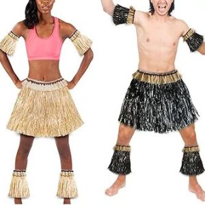 5pcs Hawaiian Fancy Grass Skirt Set Arm and Leg Bands Costume Elastic Costume Party Accessory