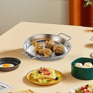 Stainless Steel Serving Tray Reusable Snack Plate Round for Dried Salads Bar Silver