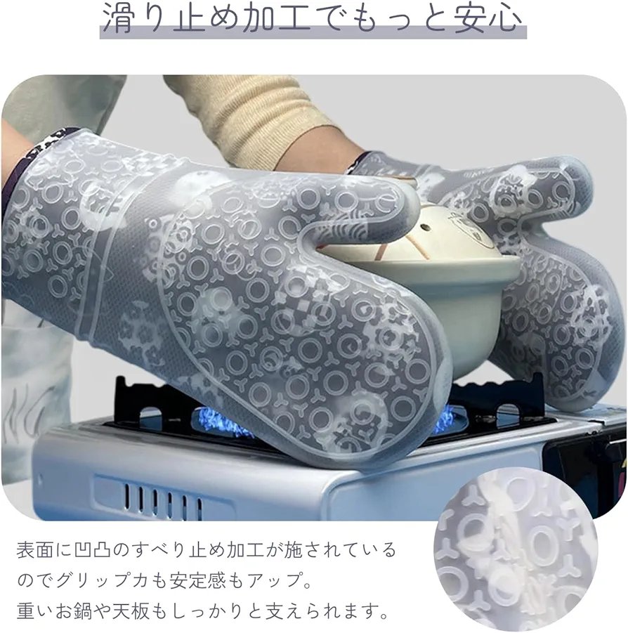 Heat Resistant Mittens, 1 Hands, Oven Mittens, Silicone, Double Layer Construction, Heat Resistant 300°C, Thick, Waterproof, Anti-Slip, For Left and Right Use, Cute Cat Pattern, Navy Blue, For Kitchen, Oven, Microwave, BBQ, Camping 1pc - Image 3