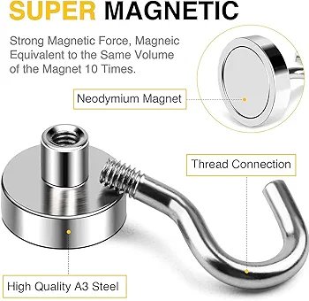 Heavy Duty Magnetic Hooks, Strong Neodymium Magnet Hook for Home, Kitchen, Workplace, Office and Garage, Pack of 1pc