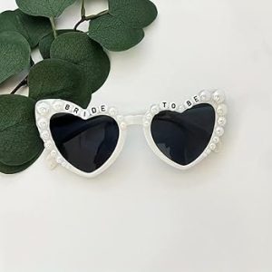 bride to Be sunglasses by Granite, decorated with faux pearls in the shape of a heart, bachelorette
