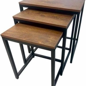Set of 3 Nesting Tables, Industrial Stackable Coffee Snack Table Laptop Desk, Home Office C-Shaped Side End Table for Living Room Bedroom Balcony (brown)