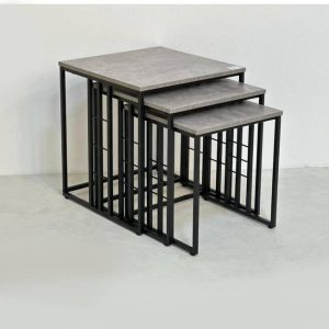 Set of 3 Nesting Tables, Industrial Stackable Coffee Snack Table Laptop Desk, Home Office C-Shaped Side End Table for Living Room Bedroom Balcony (grey