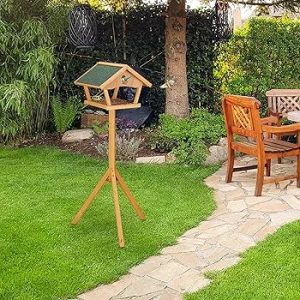 Relaxdays Bird House, Feeding Station, Standing, H x W x D: approx. 137 x 66 x 59 cm, Natural/Green