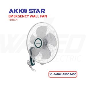 Akko Star Emergency Wall Fan
Size: 18 inch Rating: 220v - 50Hz
Power 60 wa