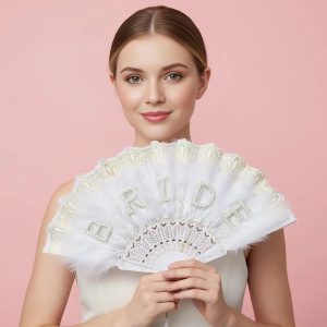 One-piece feather-design hand fan for the bride, foldable hand fan for women, bridal gift, elegant silver