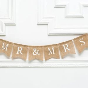 Burlap Flag, Burlap Pennant, Wedding Wall Hanging Banner, Pure Natural Burlap Concise Simple 