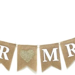 Honbay MR and MRS burlap sign for wedding, wedding photo props, backdrop or table decoration