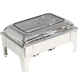 buffet Heated Catering Food Warmer, Rectangular Visible Restaurant Straight Legs Warmer, Chafing Dish Buffet Set with Lid for Cooking (1 Compartment) 56*36cm