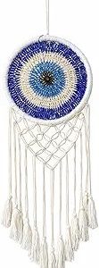 Handmade Blue & White Evil Eye Dream Catcher Wall Hanging | Boho Macrame Dreamcatcher for Home Decor, Bedroom, Living Room & Gift 40*100cm