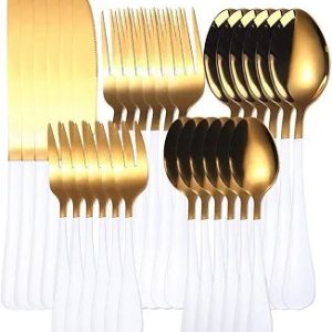 Gold Cutlery Set  Stainless Steel Cutlery  white Set 6pcs Kitchen Crockery Set Spoon Fork Knife dinner Ware