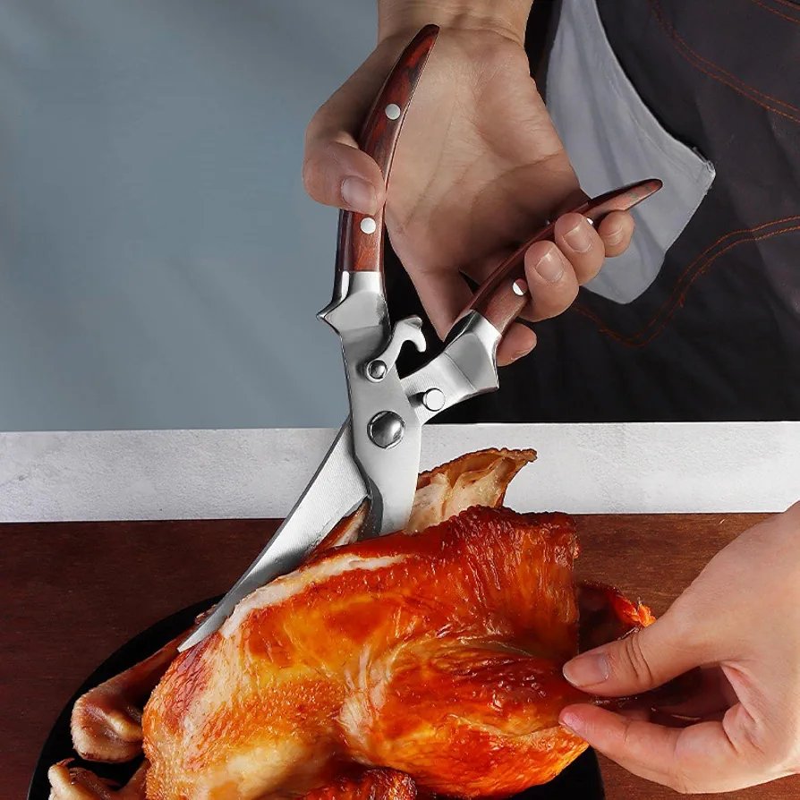 Stainless Steel Chicken Bone Scissors, Steel Handle, Kitchen Scissors, Chicken, Goose, Fishing Scissors, All Steel Scissors, Chicken Clippers, Food Clippers Wood 24cm - Image 2