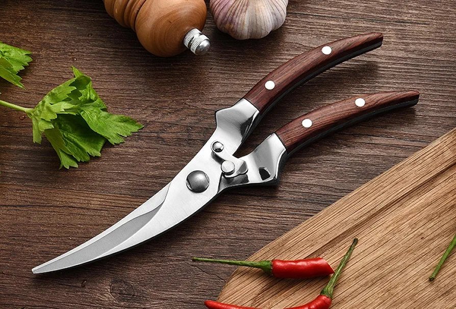 Stainless Steel Chicken Bone Scissors, Steel Handle, Kitchen Scissors, Chicken, Goose, Fishing Scissors, All Steel Scissors, Chicken Clippers, Food Clippers Wood 24cm - Image 3