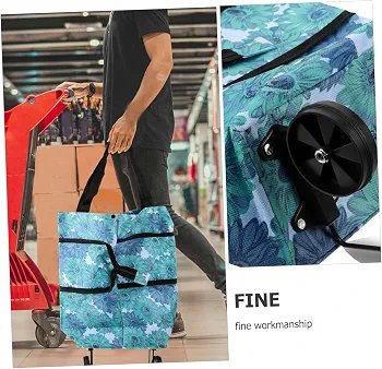 Foldable Shopping Cart with Wheels, Portable Wheeled Tote Bag with Pull Handle, Floral Pattern Grocery Trolley Bag for Supermarket and Travel Use color random - Image 2