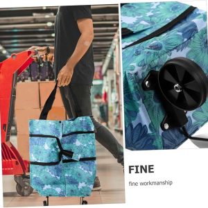 Foldable Shopping Cart with Wheels, Portable Wheeled Tote Bag with Pull Handle, Floral Pattern Grocery Trolley Bag for Supermarket and Travel Use color random