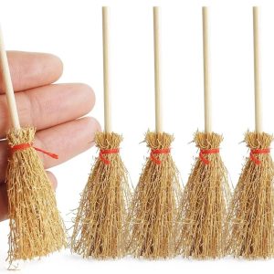 Miniature Straw Broom for Dollhouse, 1/12 Scale Fairy Garden Broom, Decorative Mini Witch Broom, Small Rustic Besom for Halloween, Action Festival 14cm 10pcs