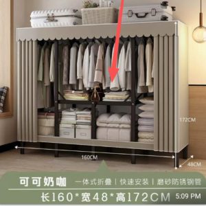 heavy duty Easy Assembly Folding Clothes Wardrobe Frame Thick Tubes Heavy Duty Fabric Closet Organizer Bedroom Furniture Durable Home 160*42*170cm beij