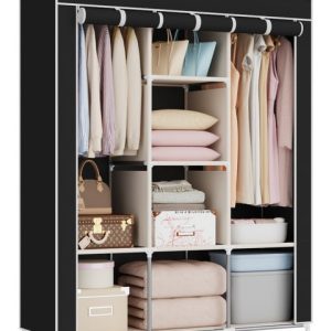 Excellence Fabric Wardrobe with Hanging Rods Clothes Rack Storage Bag Toy Shoes Storage for Living Room Bedroom Wardrobe 130 * 45 * 170cm