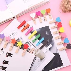 las Star Wooden Clothespin Set, Mini Craft Clips, Photo Clips, Colorful Decorative Clips for Crafts, Christmas, Weddings, Parties, and Photo Holders, 10 Pieces, 3.5cm
