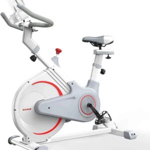 Stationary upright exercise bike, adjustable seat/rotating resistance adjustment