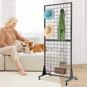 Mesh Wall Panel Display Racks, Heavy Duty Floor Standing Retail Display Shelf with Triangular Base for Retail Art Galleries (Black Finish) 165*60cm 1pc