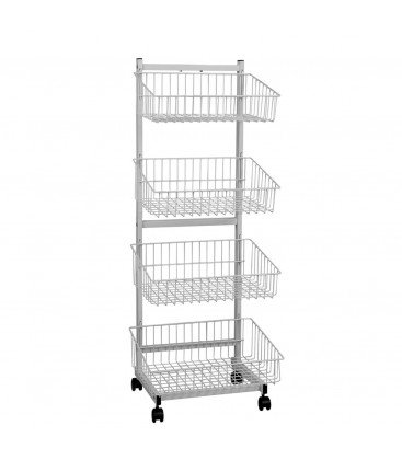 Wire 4 Basket Unit Black powder coated wire basket unit on castors Ideal for clearance & impulse stock Includes 4 shelves Easy assembly Flat packed for easy transportation Durable, plastic castors Finish: Black Height: 1520mm Width: 570mm Depth: 410mm 145cm*60cm