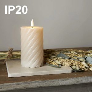 Star Trading LED Pillar Candles  Twisted Real Wax Candles in Beige, Flickering Flame, Battery Operated,