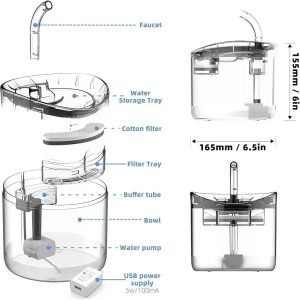 Cat Water Fountain, Dog Water Dispenser, Automatic Pet Drinking Fountain with Faucet Kits, Super Quiet, Transparent Healthy Hygienic Drinking Bowl for Cats Dogs