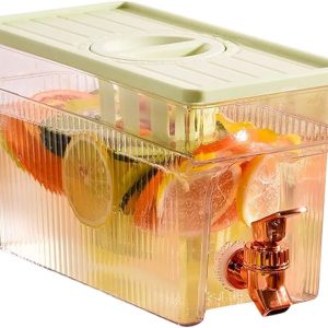 Beverage Dispenser, Cold Water Pitcher with Lid, Light Green Lemonade Food Stand Container Fruit Drink Dispenser PP Material Juice Storage Pot Spigot Fauce Kettle for Home Kitchen Camping 24*14*12cm