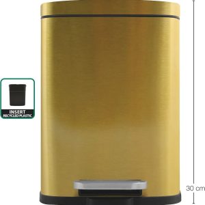 Spirella Akira 5L Stainless Steel Trash Can with Quiet Closing Mechanism and Internal Container, Bathroom Trash Can, Quiet Closing Trash Can, Shiny