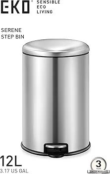 EKO Pedal Bin Serene - Silver | Compact Step Round Bin with Soft-Close Lid | Fingerprint-Resistant Finish | Removable Inner Liner | Bag Stabilizer - Image 5