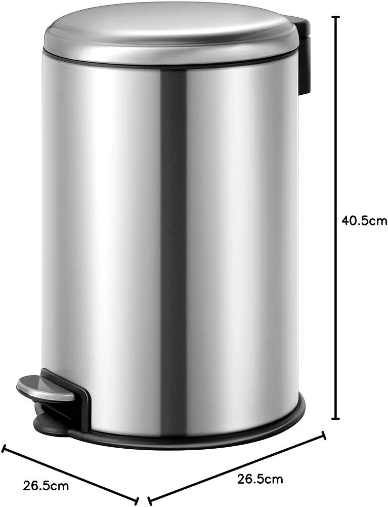 EKO Pedal Bin Serene - Silver | Compact Step Round Bin with Soft-Close Lid | Fingerprint-Resistant Finish | Removable Inner Liner | Bag Stabilizer - Image 2