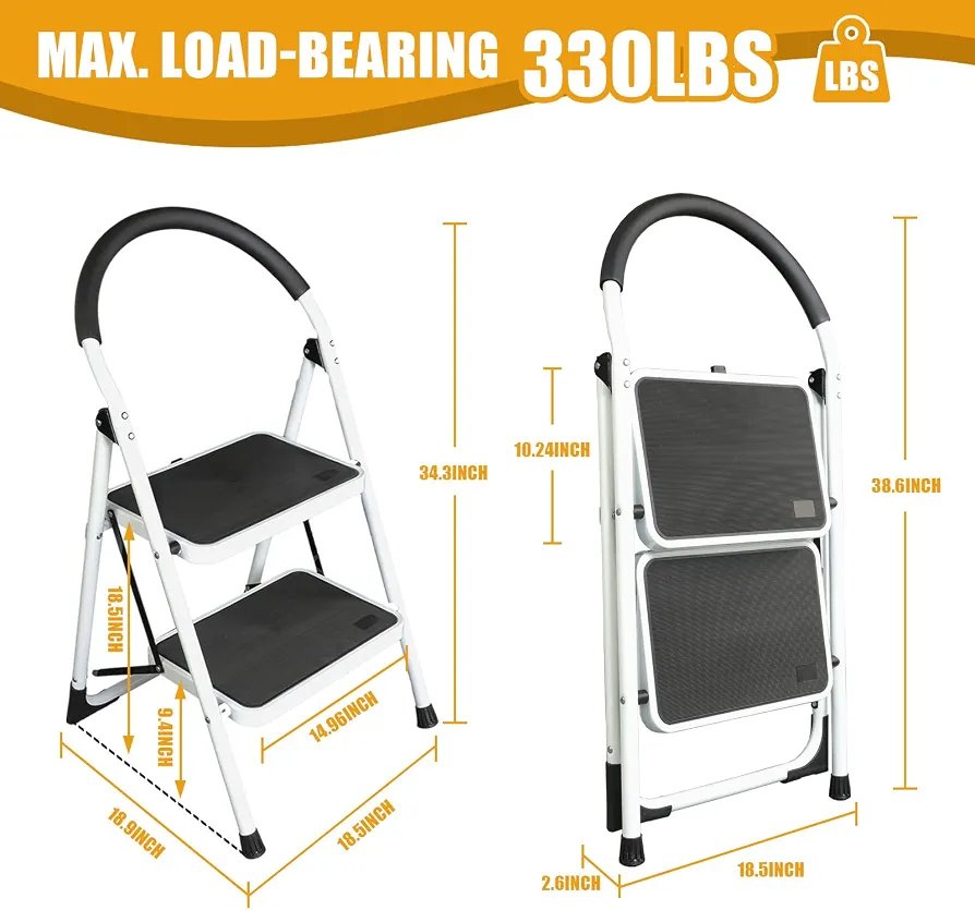 fix top ladder Ladder, Ergonomic 400lb Folding Step Stool with Non-Slip Pedal, Padded Handle Stool for Kitchen, Home, Office, - Image 3