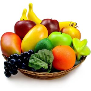 Artificial Fruits, Fake Fruit Decoration Realistic Faux Fruit Food Display, Imitation Fruit for Decor Kitchen Table Fruit Basket, Fake Apples Banana Orange Grape Mango Pomegranate