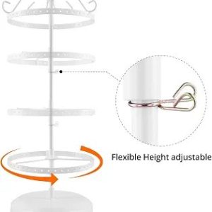 Tier Metal Rotating Earring Holder Stand White Jewelry Display Tower Stand with Adjustable Inter-Tier Distance - 210 Hole Capacity for 105 Pairs